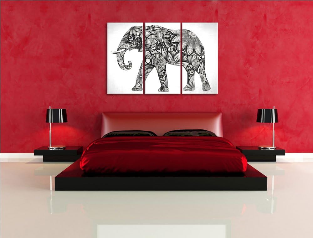Elefant mit Ornamenten Spezial 3-Teiler Leinwandbild 120x80 Bild auf Leinwand, XXL riesige Bilder fe