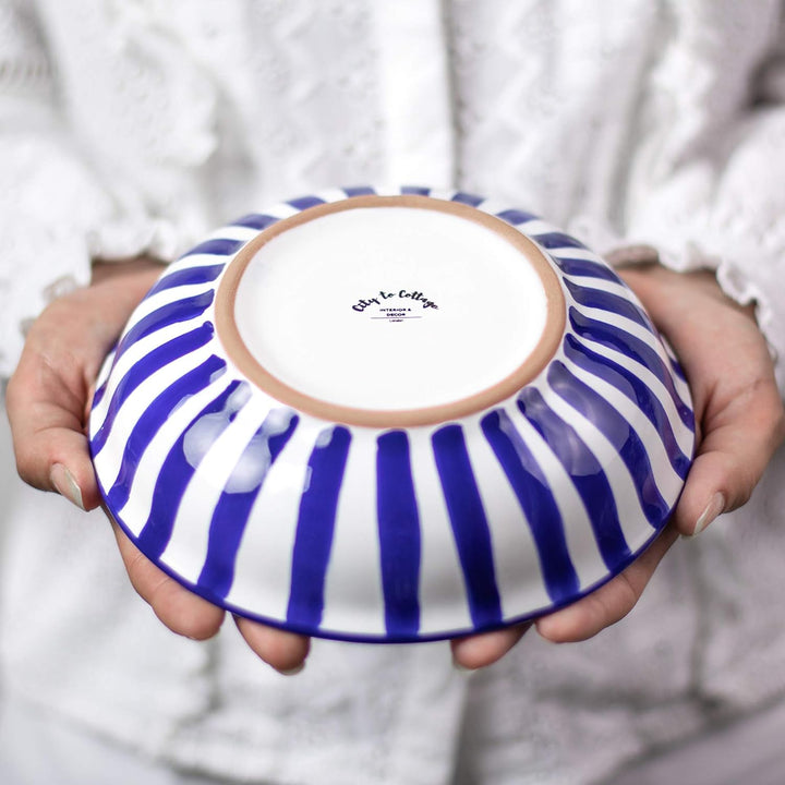 City to Cottage® - Keramik Suppenteller 18.5 cm | Blau-Weiss gestreift | Handgemacht | Keramik Telle