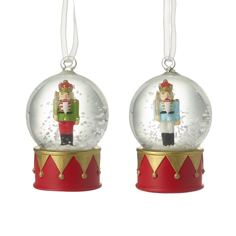 Heaven Sends Set mit 2 Nussknacker-Schneekugeln zum Aufhängen, Weihnachtsbaumschmuck