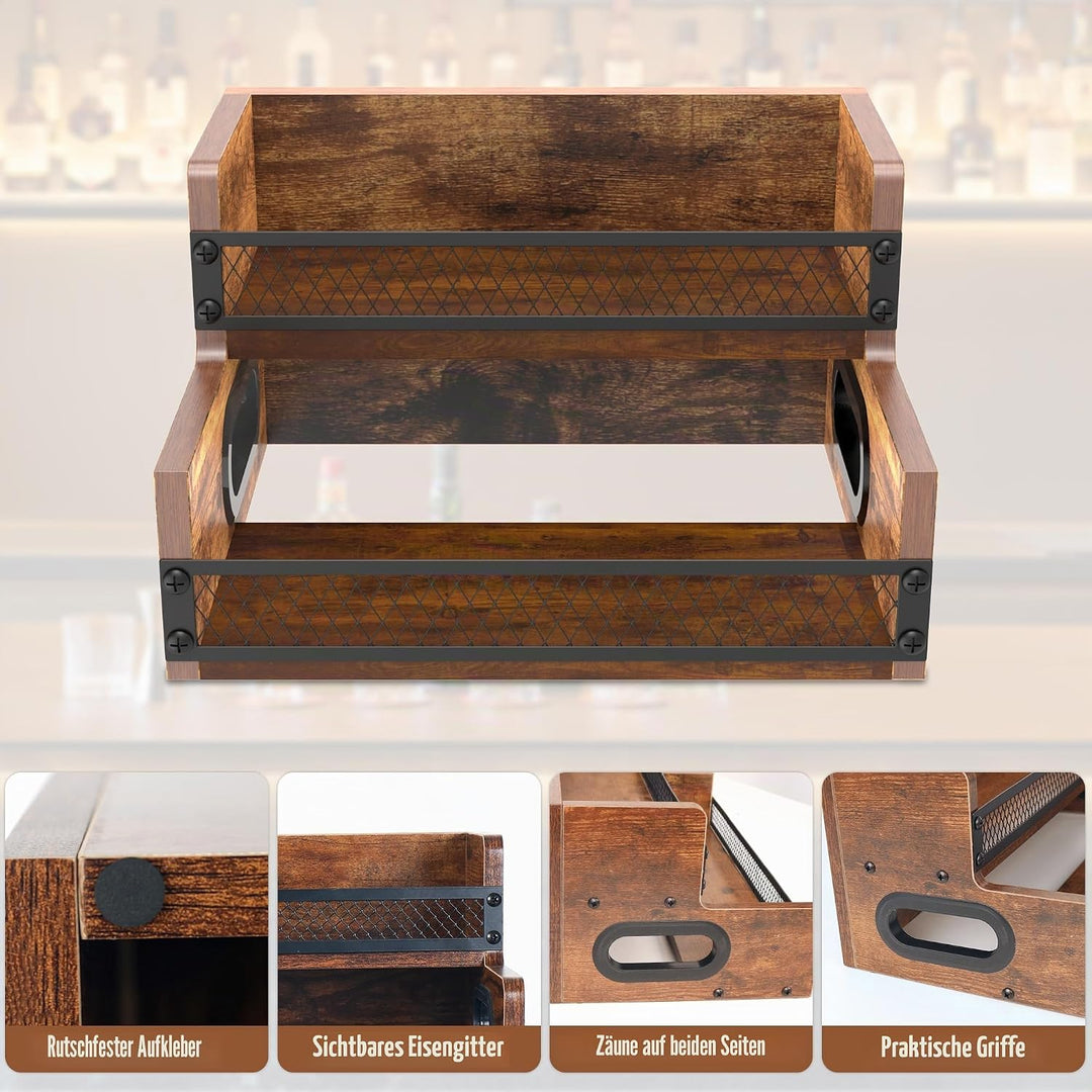 Alyoen Weinständer, Flaschenregal, Weinschrank aus Holz mit Tablett, Mini Bar, 2-stufiges Barregal f