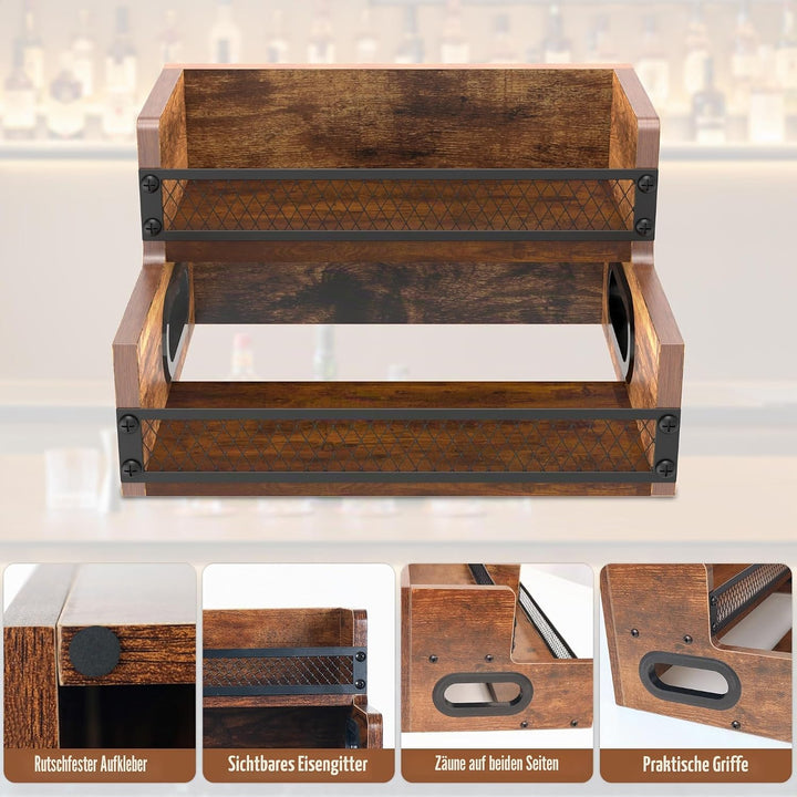 Alyoen Weinständer, Flaschenregal, Weinschrank aus Holz mit Tablett, Mini Bar, 2-stufiges Barregal f