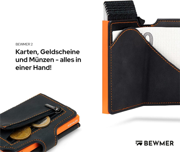 BEWMER 2 Shielded | Herren und Damen Slim Wallet mit RFID-Schutz Anti-Cloning | Kartenetui mit Münzf