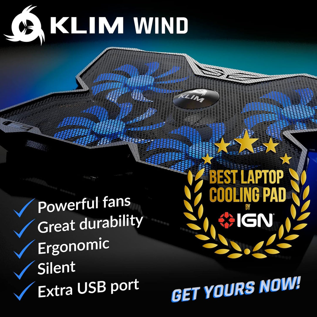 KLIM Wind Laptop Kühler - Leistungsstark Wie Kein Anderer – Schneller Kühlvorgang - 4 Lüfter PC Note