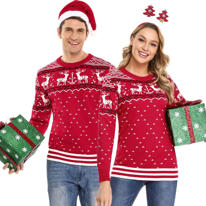 Litherday Weihnachtspullover Herren Strickpullover mit Rentiermuster, B-rot, S