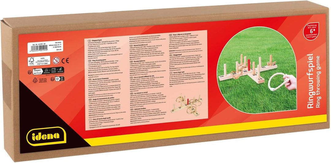 Idena - Ringwurf-Spiel aus Holz mit 9 Spielstäben und 4 Ringen aus Sisal, Geschicklichkeits-Spiel fü