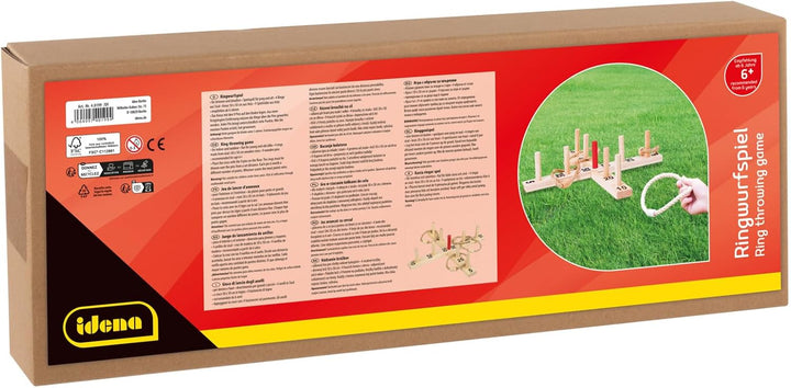 Idena - Ringwurf-Spiel aus Holz mit 9 Spielstäben und 4 Ringen aus Sisal, Geschicklichkeits-Spiel fü