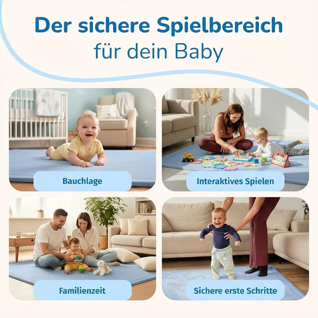 BabybeFun Krabbelmatte Baby - kuschelig weich - 3cm Dicke Spielmatte - schützt vor Stössen - Teppich