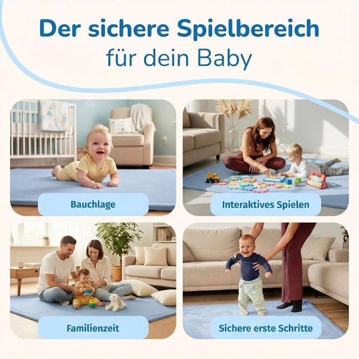 BabybeFun Krabbelmatte Baby - kuschelig weich - 3cm Dicke Spielmatte - schützt vor Stössen - Teppich