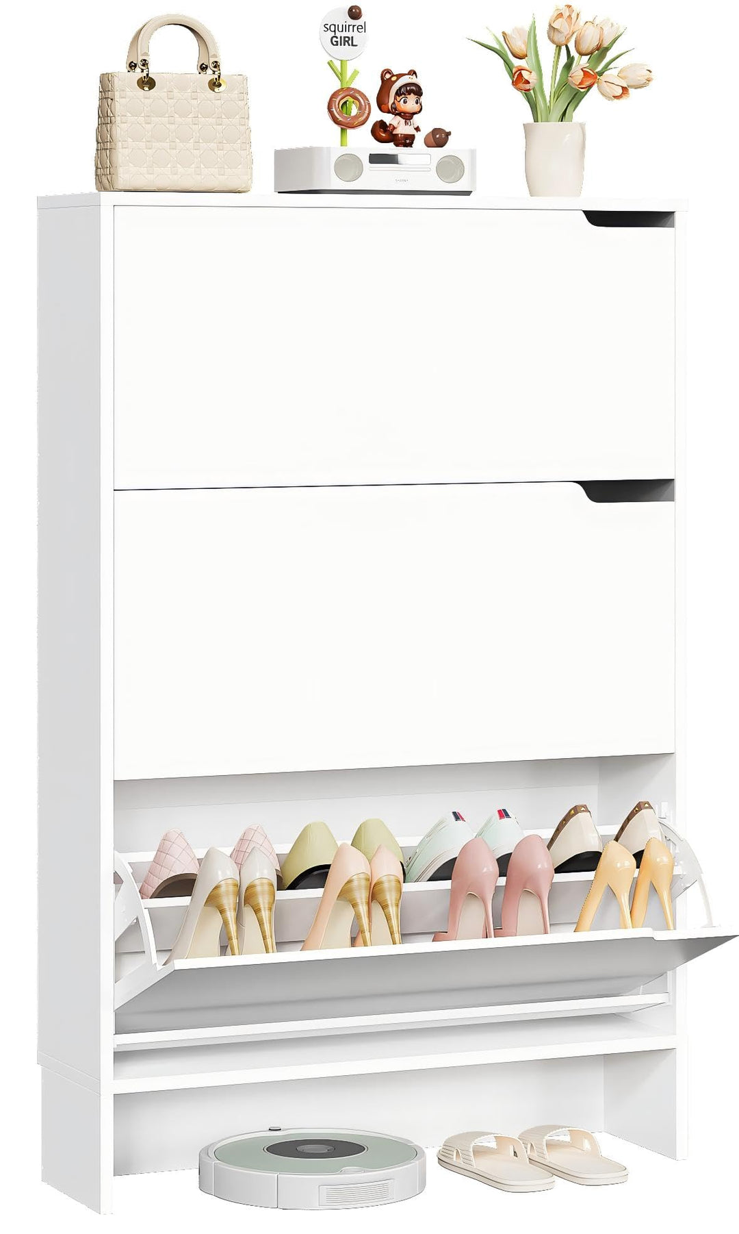 IRONCK Schuhschrank mit 3 Klappen, Schuhkipper Schmal, Schuhregal Flur freistehend, Schuhkommode mit