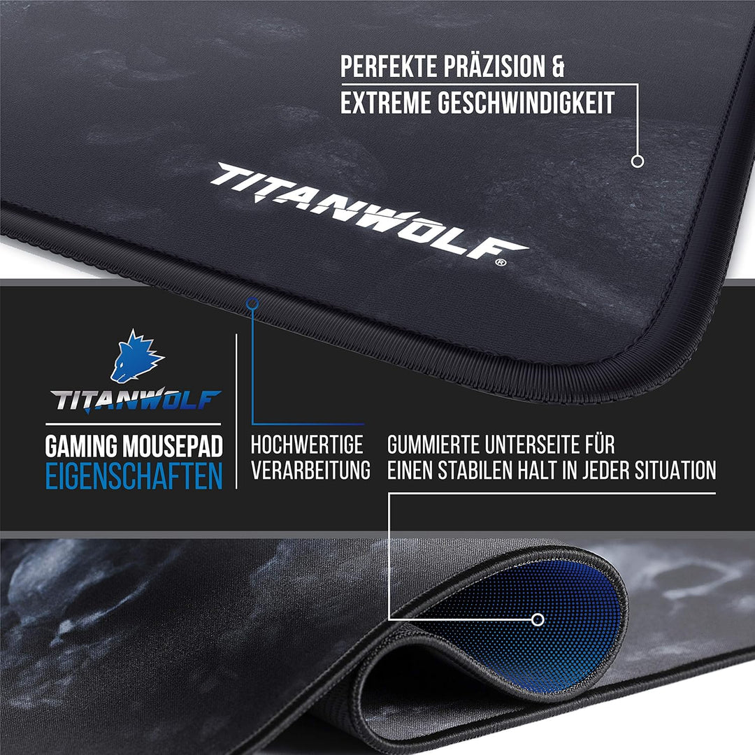 TITANWOLF - XXL Mauspad Gaming Titanwolf 900 x 400mm - XXL Mousepad gross Motiv - Tischunterlage Lar