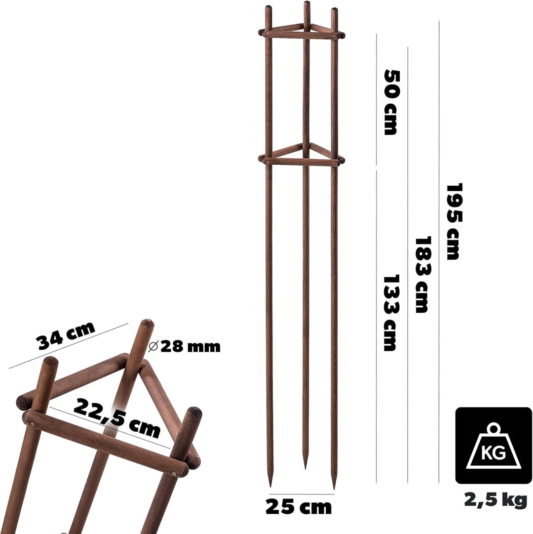 KADAX Baumstütze 195 cm aus robustem Holz, Baumpfahl zur sicheren Fixierung junger Bäume & Sträucher