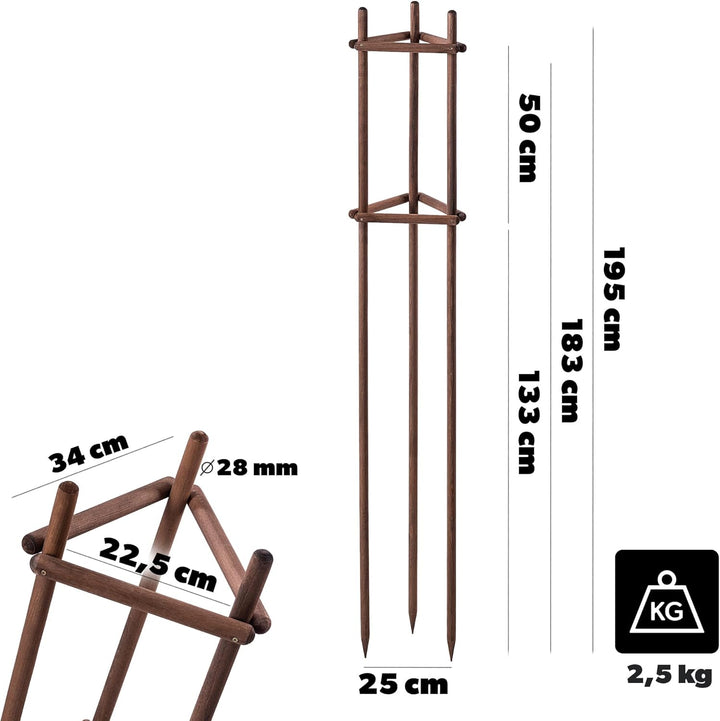 KADAX Baumstütze 195 cm aus robustem Holz, Baumpfahl zur sicheren Fixierung junger Bäume & Sträucher