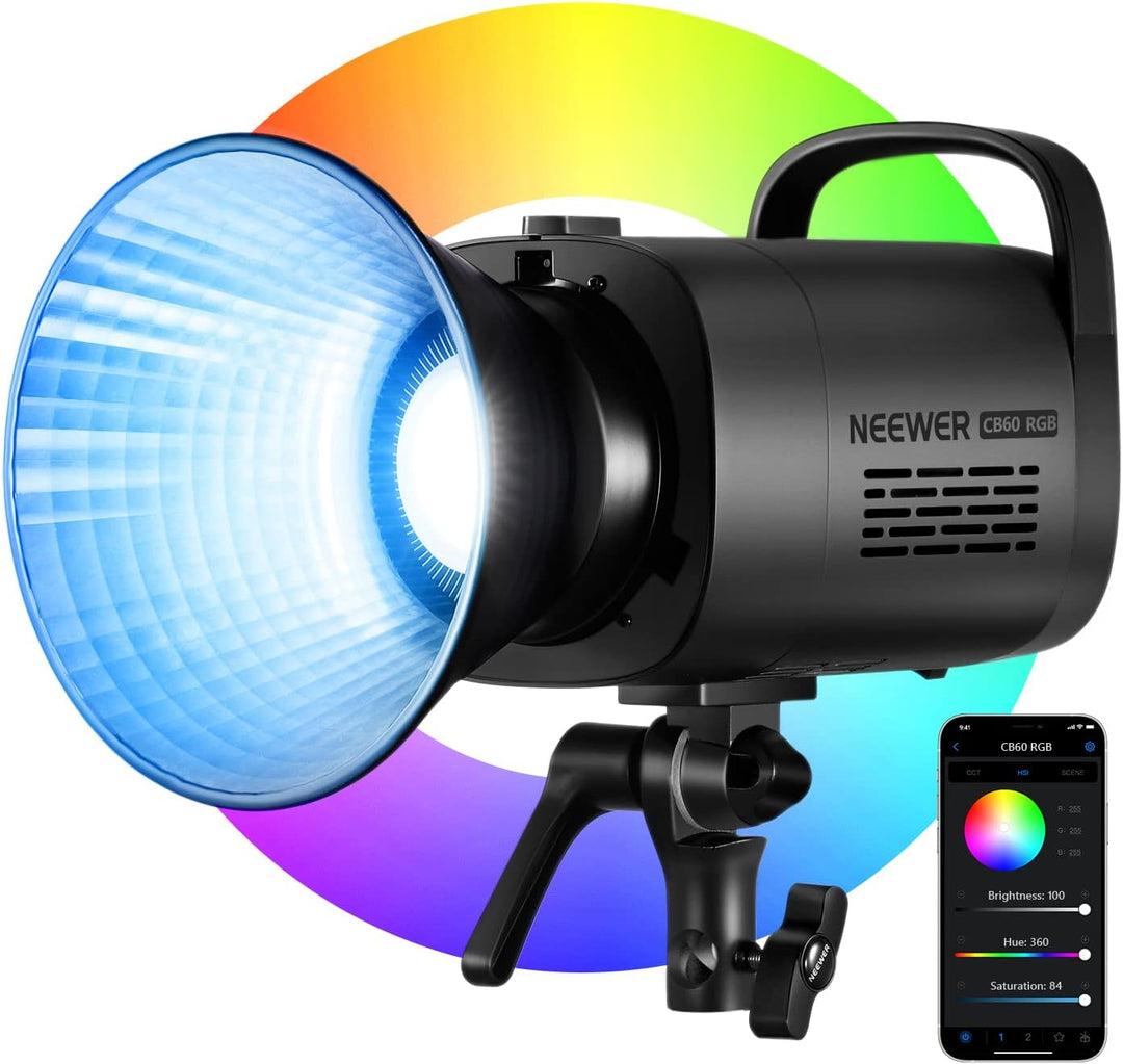 NEEWER CB60 RGB 70W LED Videoleuchte Studiolicht Bowens Halterung COB Vollfarbe 18000 Lux@1m CCT 270