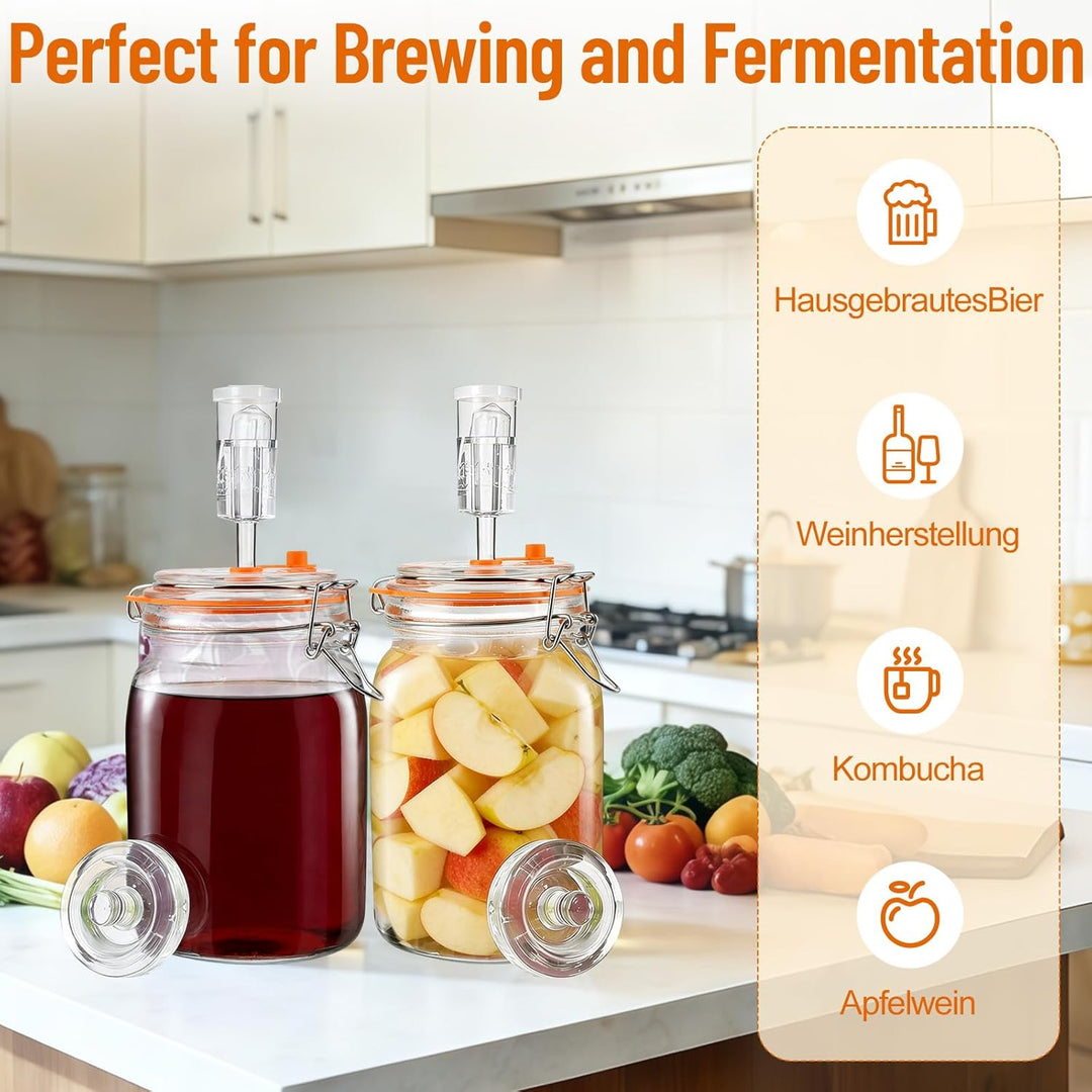 Fermentierglas 2 Stück 1.5L, Fermentationsglas mit Gärventi & Gewicht, Kimchi Behälter, Gärglas für
