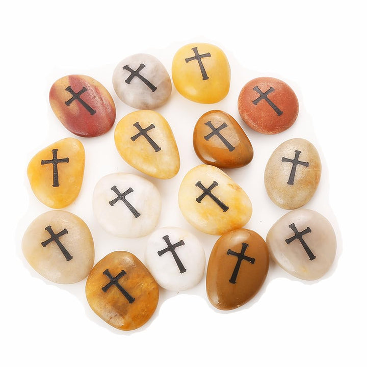ROCKIMPACT 24 Stück Kreuz Steine mit Kreuz Glück Gravierte Steine Gravur Inspirierende Steine Glücks