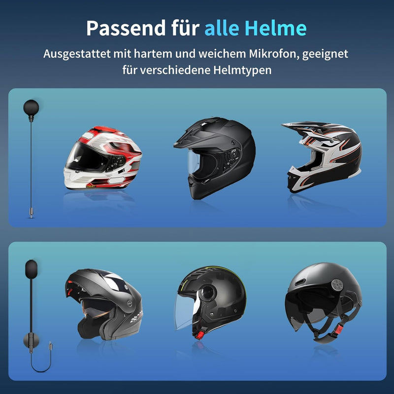 Fodsports FX6 Motorrad Bluetooth Headset, Intercom Motorrad kommunikationssystem bis zu 6 Motorräder