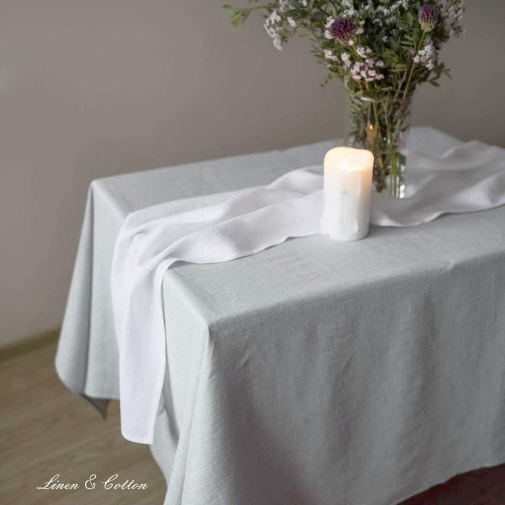 Linen &amp; Cotton Tischdecke Stoff Tischtuch Tischwäsche Hygge 100% Leinen, Hellgrau/Grau (140 x 220 cm