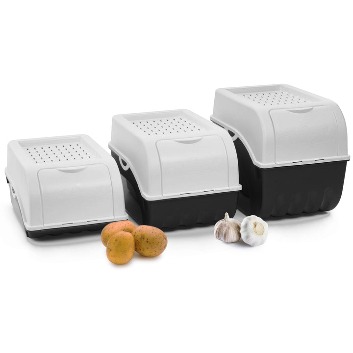 Novaliv Kartoffel Aufbewahrungsboxen Set | 3,5L + 5L + 9L | Weiss | Kartoffelboxen | Gemüseboxen sta