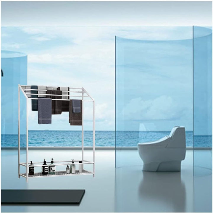 Handtuchständer Freistehend Weiss, Handtuchhalter mit Ablage und 4 Stangen Stehend, Platzsparend Met