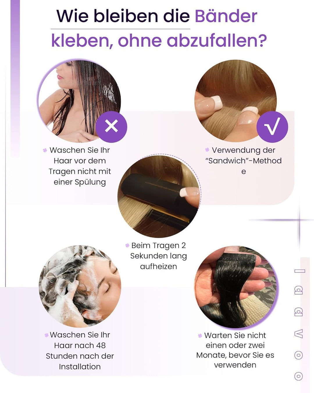 LaaVoo Extensions Echthaar Tape in Schwarz Tape in Haarextension Echthaar 55cm Tape in Schwarz Haarv