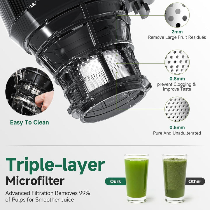 AMZCHEF 250W Automatischer All-In-One Entsafter, 160MM Öffnung und 1,8L Slow Juicer für Gemüse und O