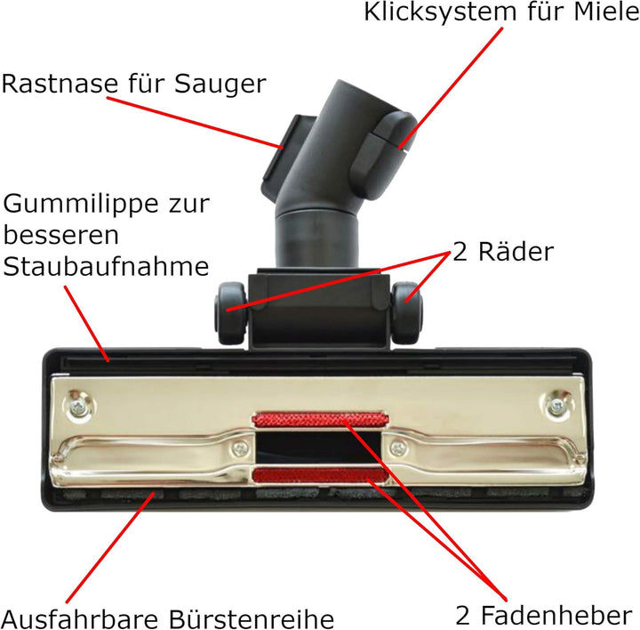 Staubsaugerdüse Bodendüse umschaltbar kompatibel mit Miele Staubsauger mit 2 Rädern SBD 285-2 285-3
