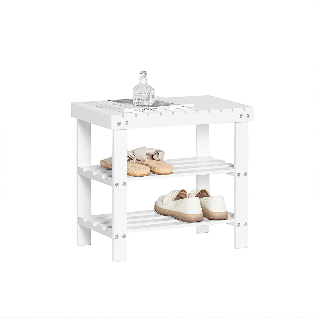SoBuy Schuhregal Sitzbank Schuhbank mit 2 Jahren Garantie Breit 50cm weiss aus Bambus FSR02-K-W