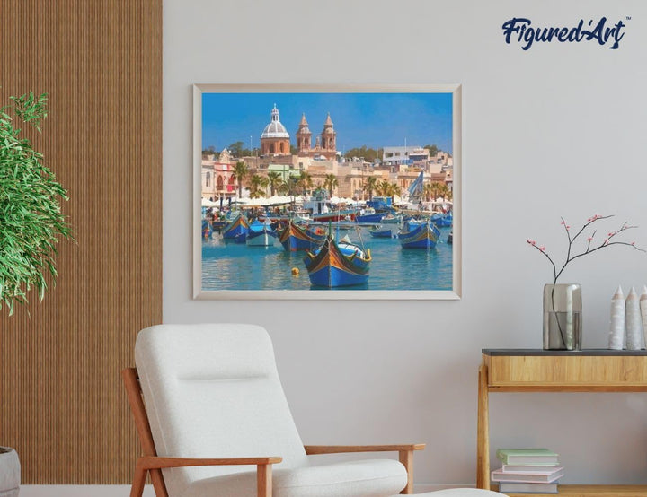 Figured'Art Malen Nach Zahlen Erwachsene Mit Rahmen Hafen in Malta - Paint by Numbers Basteln DIY Ba