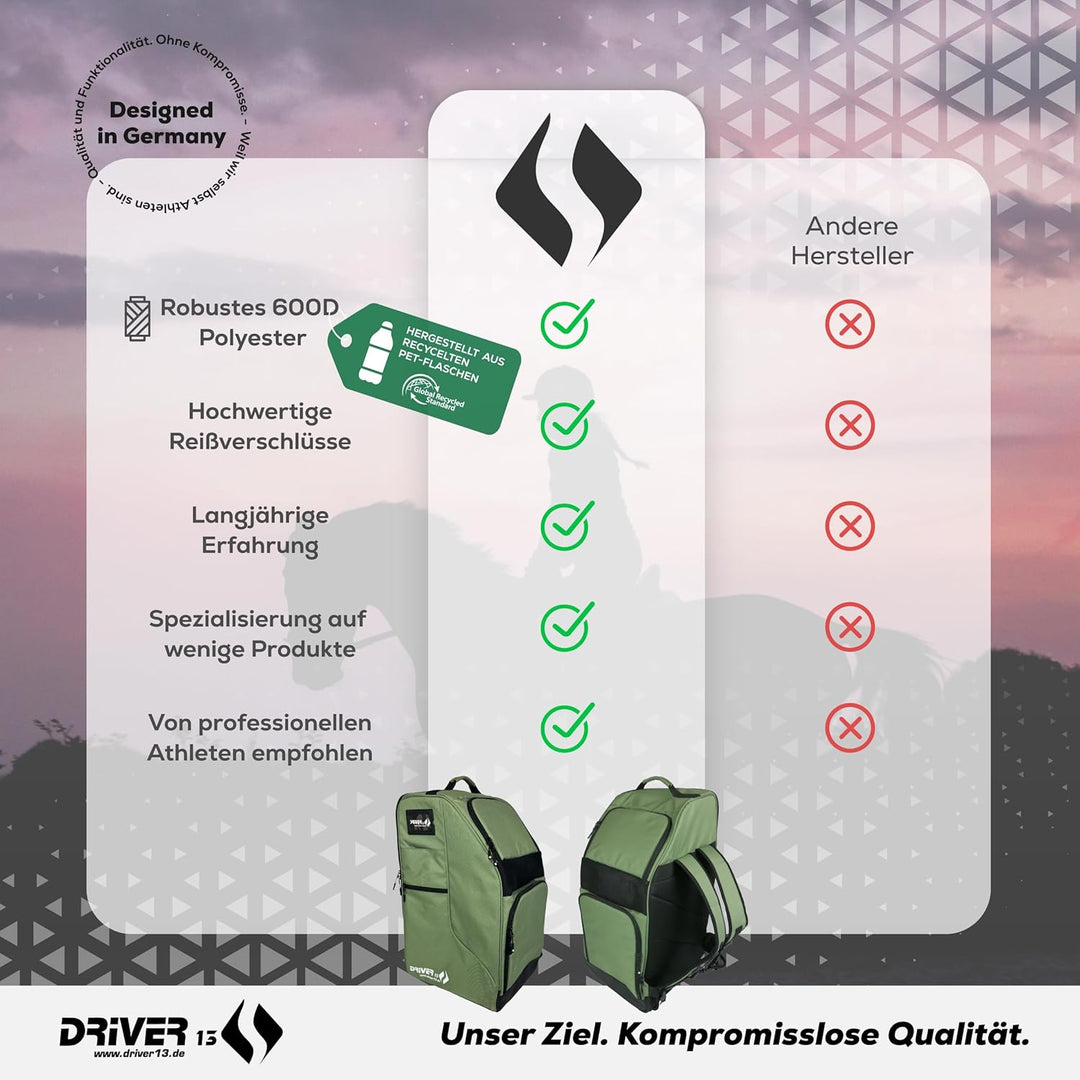 Driver13 Reitstiefelrucksack/Reitstiefeltasche/Stiefeletten Taschen Deluxe mit Helmfach für Reitstie