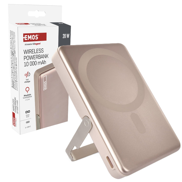 EMOS - Powerbank 10 000 mAh WI 1031 mit Magnet - magnetischer externer Akku mit Passthrough und Wire