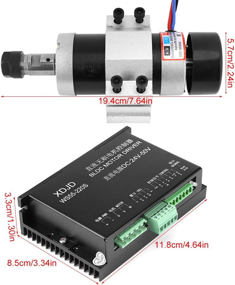 Spindelmotor-Set, 500 W, Hochgeschwindigkeits-Luftkühlung, bürstenloser Spindelmotor ER16, 12000 U/m