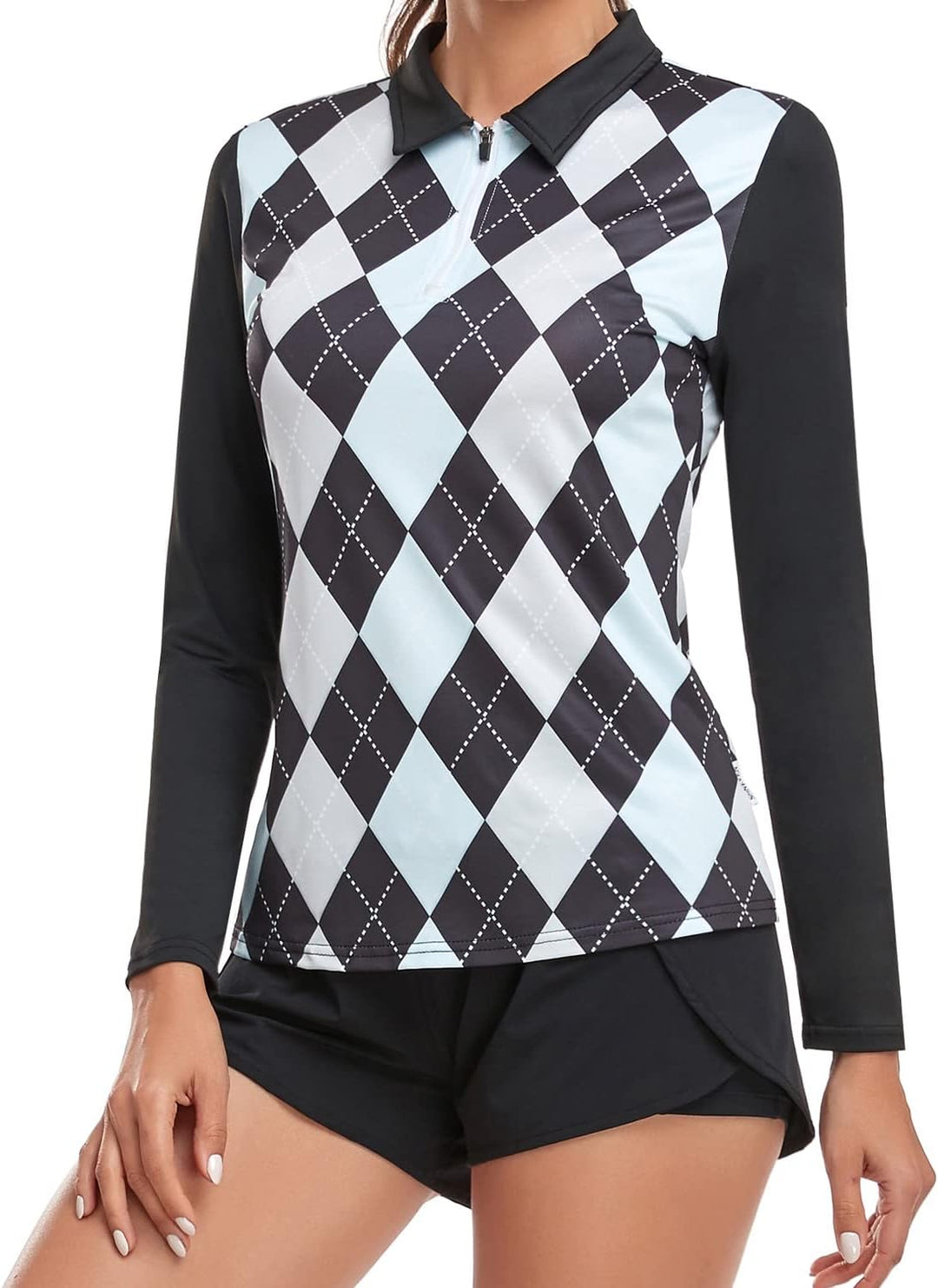 Soneven 1/4 Reissverschluss Golf Poloshirt Damen Langarm Polohemd Sport Polo Langarmshirt Damen Spor