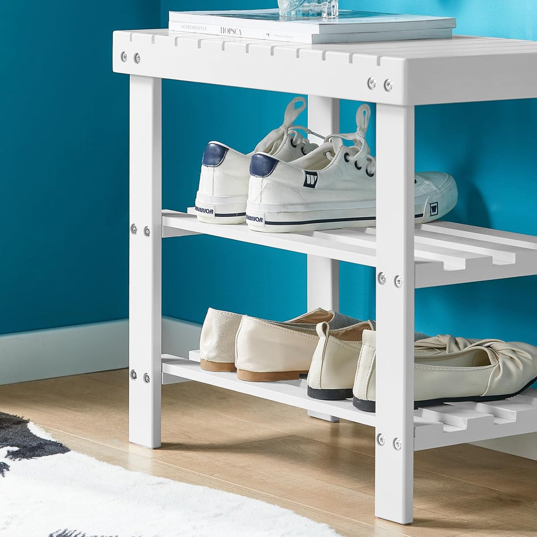 SoBuy Schuhregal Sitzbank Schuhbank mit 2 Jahren Garantie Breit 50cm weiss aus Bambus FSR02-K-W