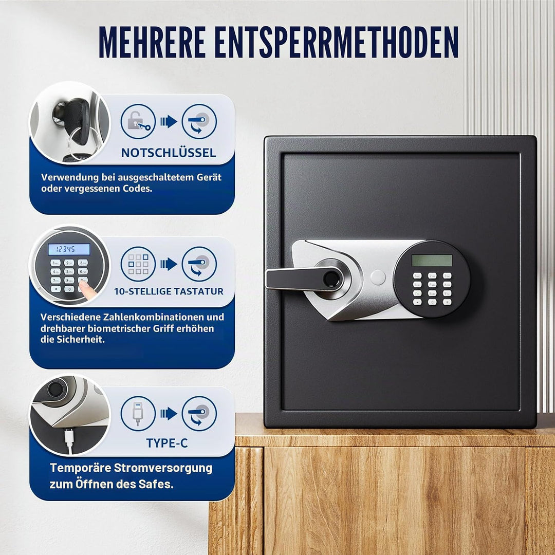Tresor, BlackSmith Safe Tresor für Zuhause 33x33x36cm, Biometrischer Fingerabdruck Digitaler Zahlenc