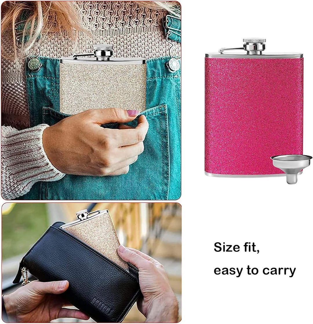 Frauen Flachmann Klein mit Glitzer Color Mini Mit A Trichter Tragbar Edelstahl Flachmann Tragbar Ede