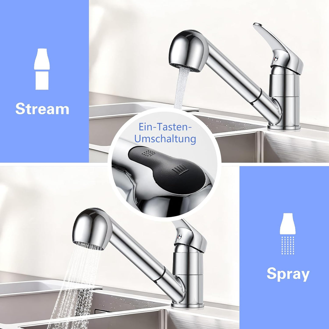 Namuoto Küchenarmatur Ausziehbar, 360° Drehbar Wasserhahn Küche, Spültischarmatur Küche mit Säulenty