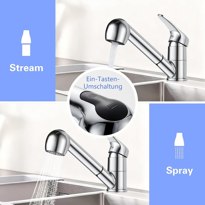 Namuoto Küchenarmatur Ausziehbar, 360° Drehbar Wasserhahn Küche, Spültischarmatur Küche mit Säulenty