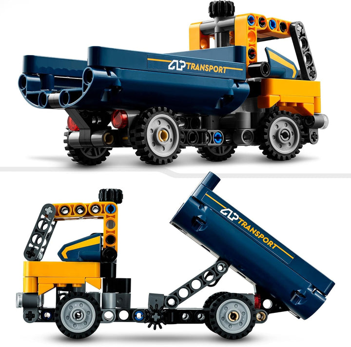 LEGO 42147 Technic Kipplaster Spielzeug, 2in1-Set mit Konstruktions-Modell und Bagger-Spielzeug, tec