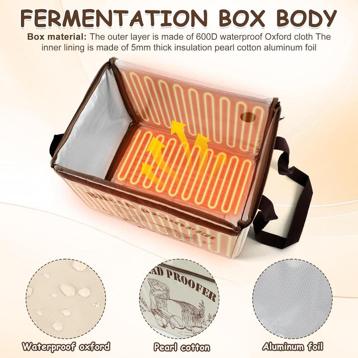 Brot Gärbox mit 3-seitiger Beheizung, NTC-Temperatursensor und Metallablage, 36L Faltbare Teiggärbox