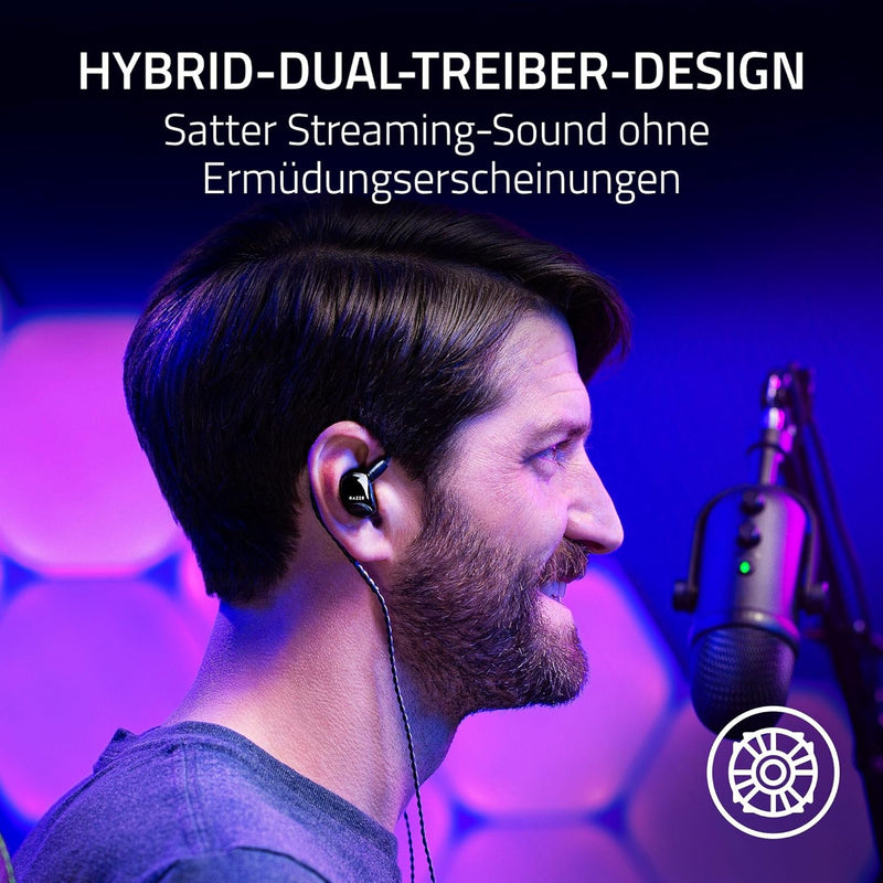 Razer Moray - Ergonomischer In-Ear-Ohrhörer für Streaming 24/7 (Hybrid-Dual-Treiber-Design, Ergonomi