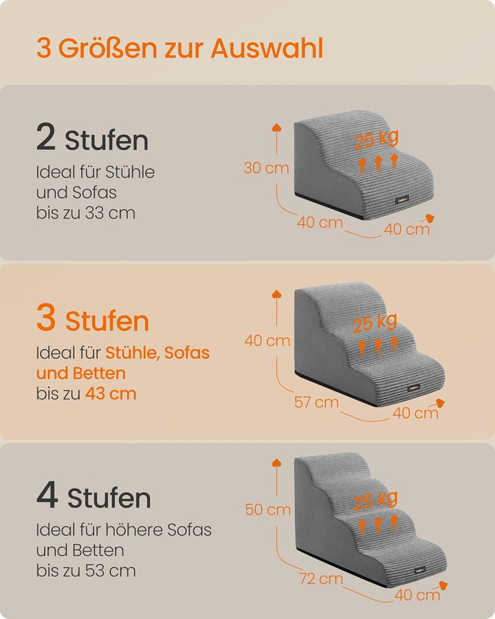 Feandrea Hundetreppe, 3 Stufen, Haustiertreppe, für kleine Hunde, Bett, Sofa, wasserdichte Katzentre