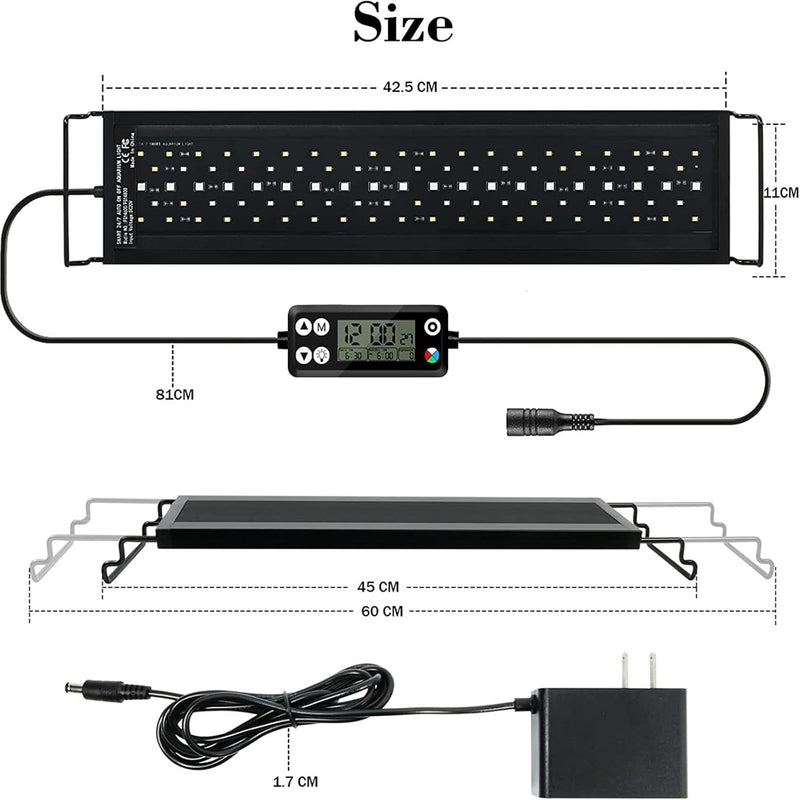 Aquarium LED Beleuchtung, 18W Dimmbare Aquarienbeleuchtung mit Timer für 45cm 1075 lumen Aquarium Fi