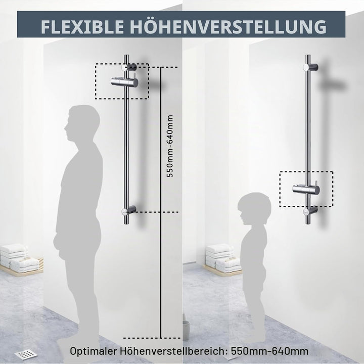 DETBOM Edelstahl Brausestange 70cm,Duschstange mit Duschkopfhalterung 360°Drehbar und Verstellbar,Br