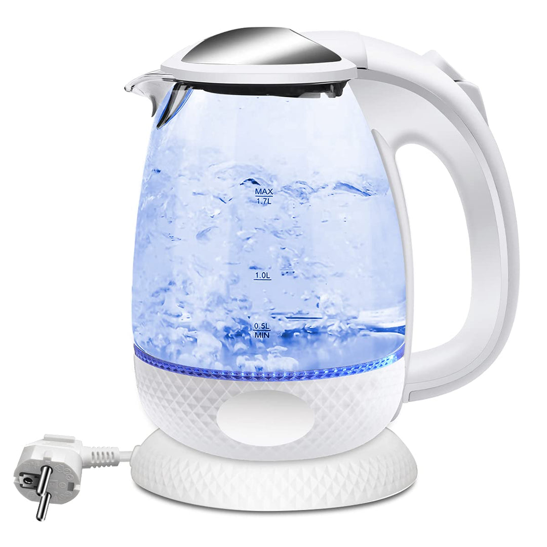 EXTRASTAR Elektrischer Wasserkocher aus Glas mit blauem LED-Licht, bpa, automatischer Abschaltung un