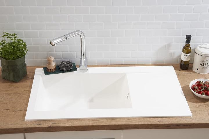 Respekta Denver Mineralite-Verbundstoffspüle in Weiss / 1 Becken Einbauspüle in 86 x 50 cm/Spülbecke