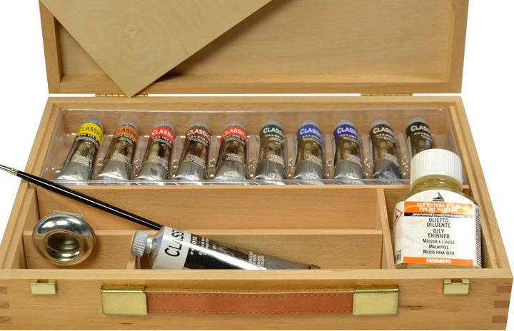 MAIMERI CLASSICO - Ölfarben-Set mit 10 x 20 ml Aluminiumtuben inkl. Zubehör im Malkasten Set 10 x 20