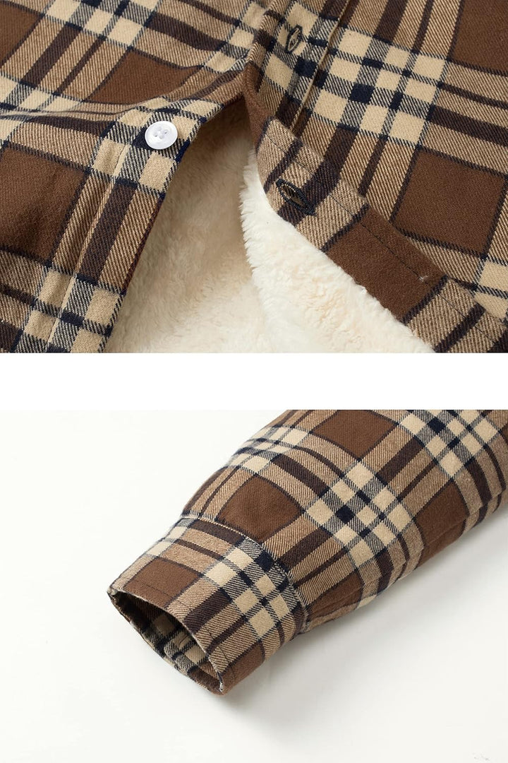 TACVASEN Herren Fleece Thermohemd Warm Flanellhemd Holzfällerhemd Winter Innenfleece Jacke S Braun,
