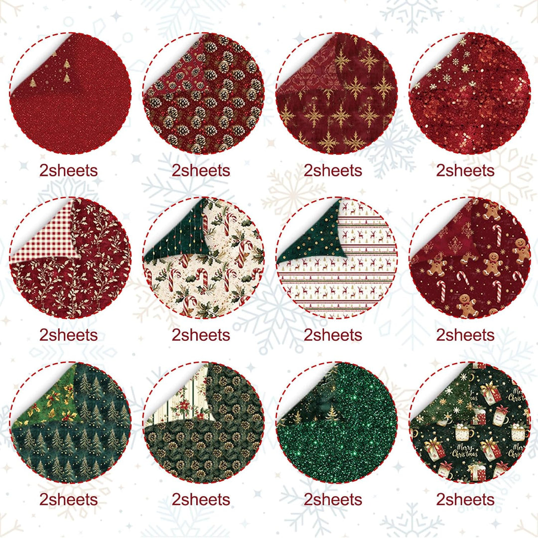 Scrapbook Papier, 24 Blätter Weihnachten Musterpapier, 24 Designs Doppelseitiges Bastelpapier, Motiv