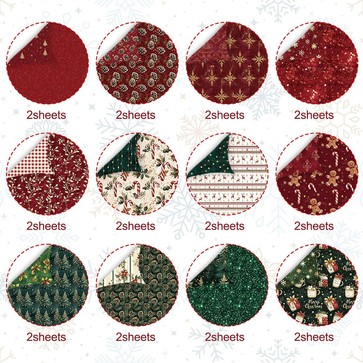 Scrapbook Papier, 24 Blätter Weihnachten Musterpapier, 24 Designs Doppelseitiges Bastelpapier, Motiv