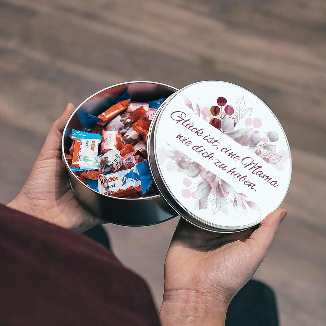 STEMPEL-FABRIK – personalisierbare runde Dose mit Name oder Wunschtext – Aquarell Motiv mit rotem Bl